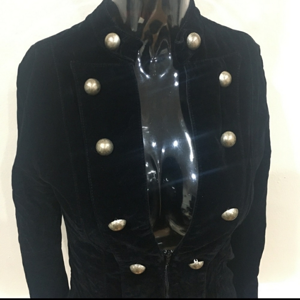 🖤EUC RARE VNTG Gothic Military Black Velvet Jacket By Aderlass Size Small 🖤